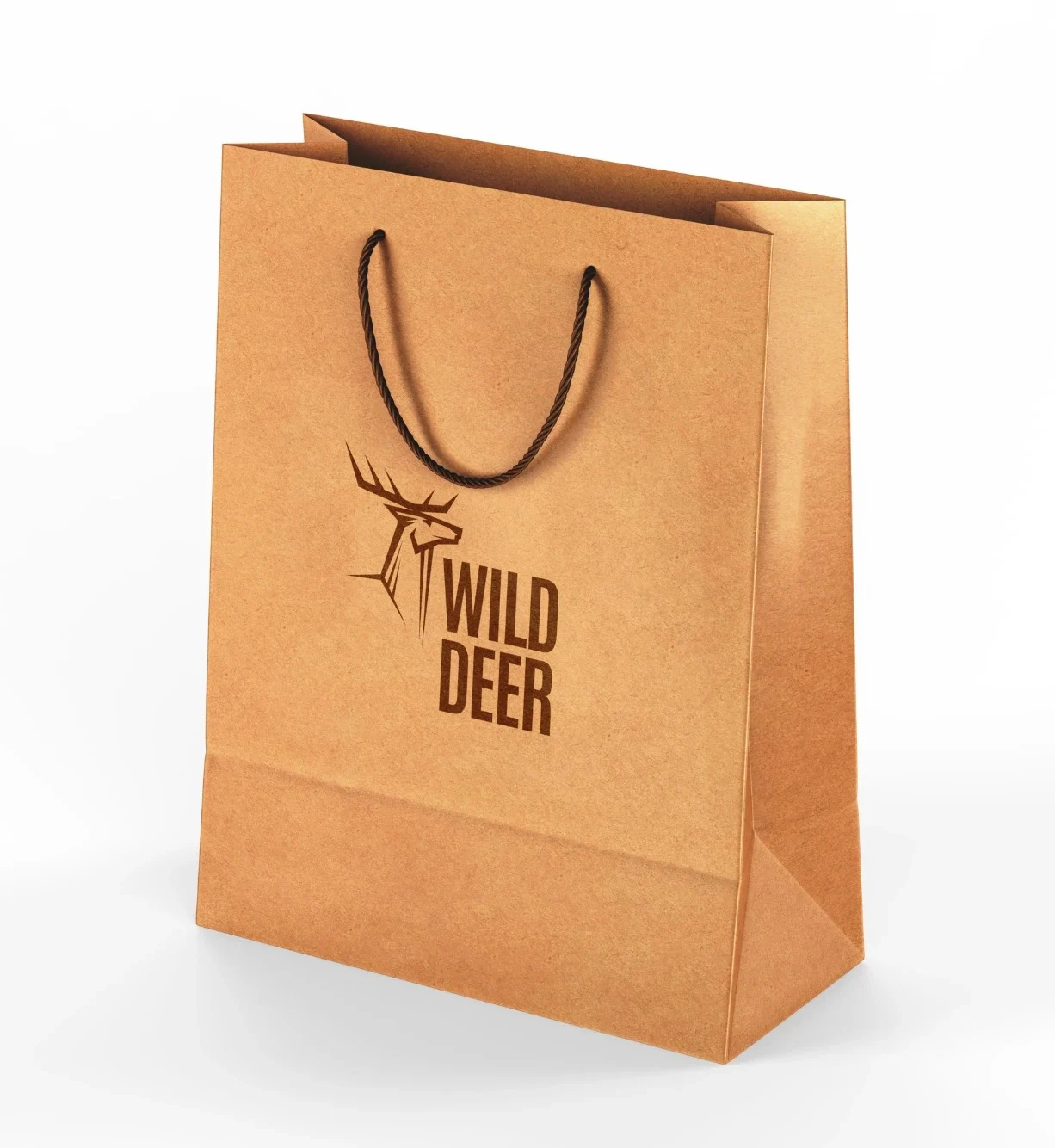 A kraft shopping bag with custom printed branding